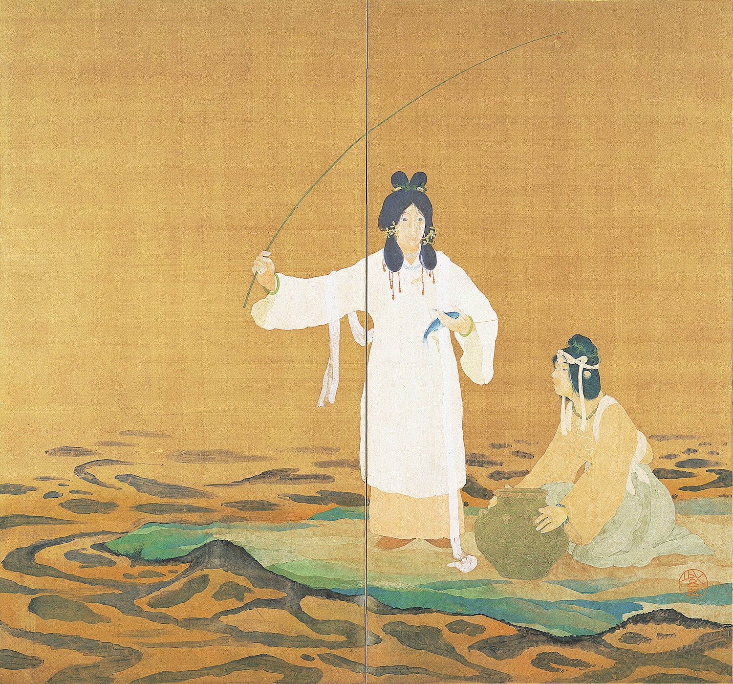 今村紫紅《うみのさち、やまのさち》（右隻）、1908年、石橋財団アーティゾン美術館